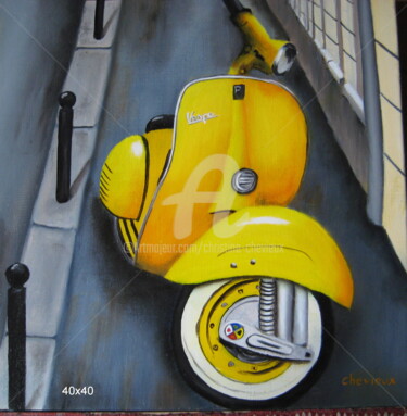 Painting titled "scooter" by Christine Chevieux, Original Artwork, Oil