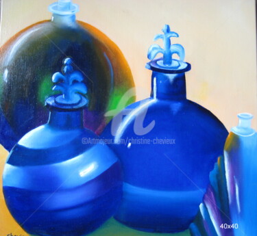 Painting titled "vieilles bouteilles" by Christine Chevieux, Original Artwork, Oil