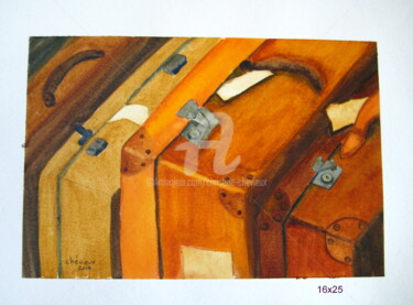 Malerei mit dem Titel "vieilles valises" von Christine Chevieux, Original-Kunstwerk, Aquarell