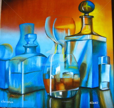 Painting titled "apero" by Christine Chevieux, Original Artwork, Oil