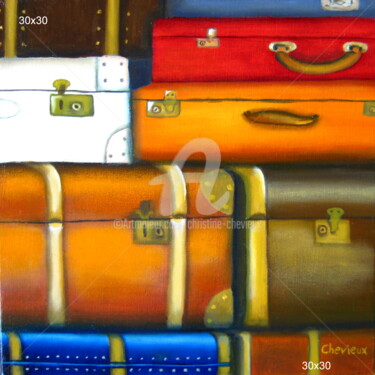 Painting titled "vieilles valises 1" by Christine Chevieux, Original Artwork, Oil