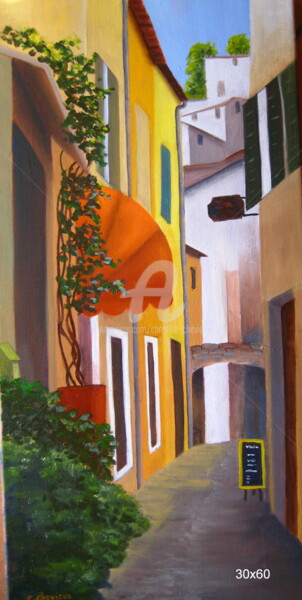 Peinture intitulée "petite rue de Saorg…" par Christine Chevieux, Œuvre d'art originale, Huile