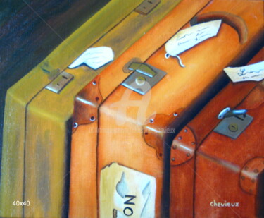 Painting titled "vielles valises 2" by Christine Chevieux, Original Artwork, Oil