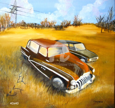 「vieilles voitures」というタイトルの絵画 Christine Chevieuxによって, オリジナルのアートワーク, オイル