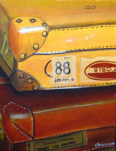 Peinture intitulée "vielles valises 3" par Christine Chevieux, Œuvre d'art originale, Huile