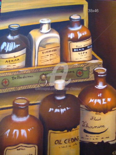 Pintura titulada "vielles bouteilles" por Christine Chevieux, Obra de arte original, Oleo