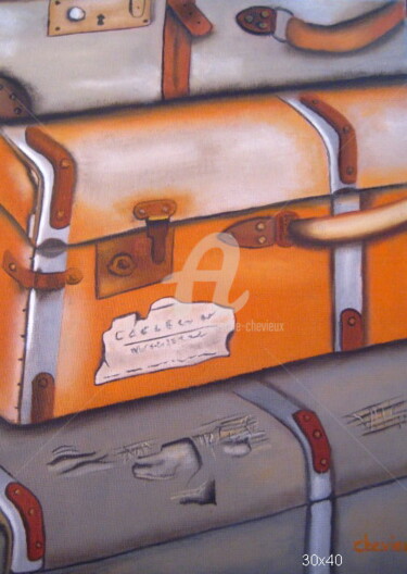 Malerei mit dem Titel "vieilles valises 4" von Christine Chevieux, Original-Kunstwerk, Öl