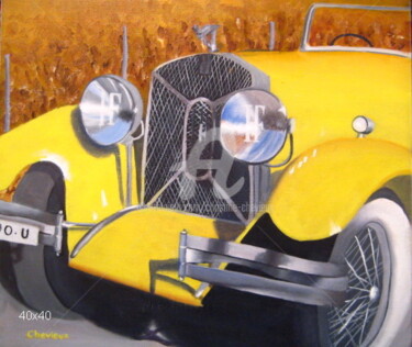 Painting titled "vieille voiture 4" by Christine Chevieux, Original Artwork, Oil