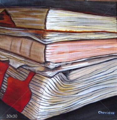 Peinture intitulée "vieux livres" par Christine Chevieux, Œuvre d'art originale, Huile