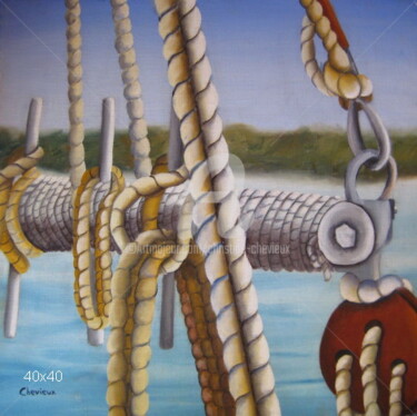Peinture intitulée "cordes" par Christine Chevieux, Œuvre d'art originale, Huile