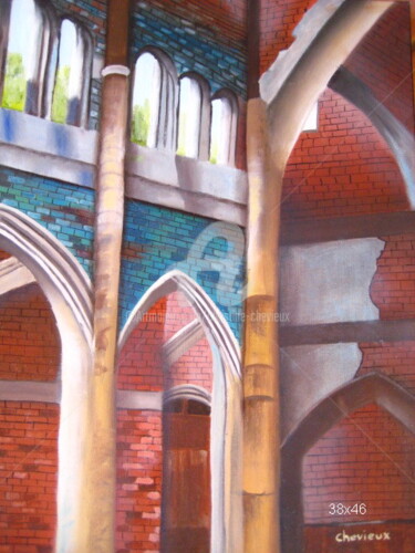 Painting titled "eglise" by Christine Chevieux, Original Artwork, Oil