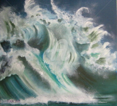 Painting titled "quelle vague !" by Christine Chevieux, Original Artwork, Oil