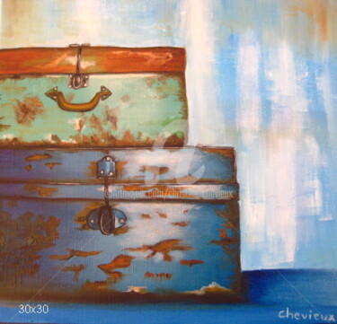 Painting titled "vieilles valises 7" by Christine Chevieux, Original Artwork, Oil