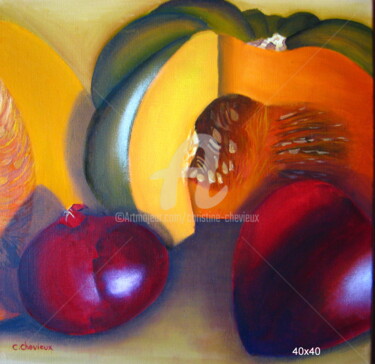 Painting titled "courges 2" by Christine Chevieux, Original Artwork, Oil