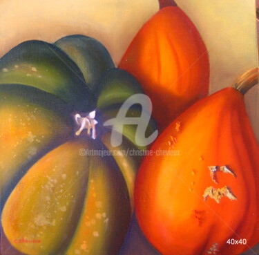 Painting titled "courges 1" by Christine Chevieux, Original Artwork, Oil
