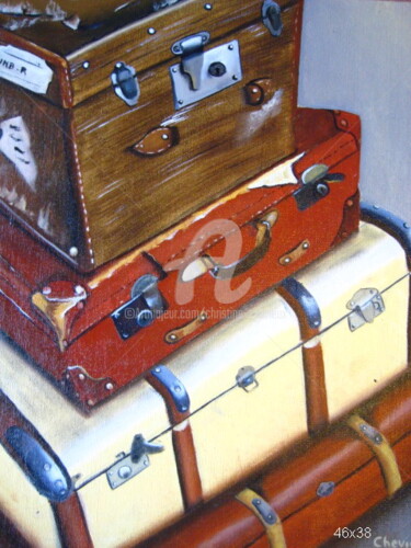 Painting titled "valises 11" by Christine Chevieux, Original Artwork, Oil