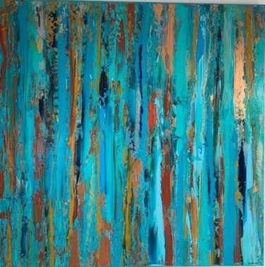 Painting titled "Eaux turquoises" by Christine Chirade Art Abstrait, Original Artwork, Acrylic