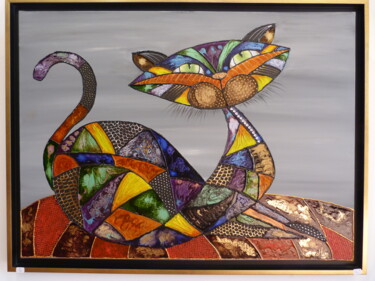 Peinture intitulée "Le chat précieux" par Christine Collin, Œuvre d'art originale, Huile