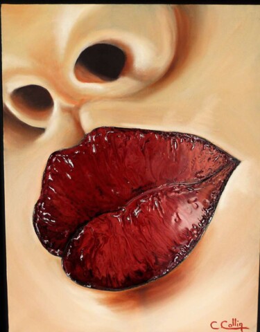 Painting titled "La bouche" by Christine Collin, Original Artwork, Oil Mounted on artwork_cat.