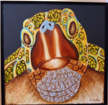 Painting titled "La tortue" by Christine Collin, Original Artwork, Stained glass painting
