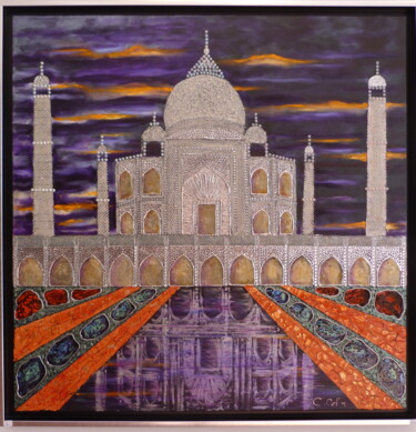 Peinture intitulée "Le Taj Mahal" par Christine Collin, Œuvre d'art originale, Laque Monté sur Châssis en bois