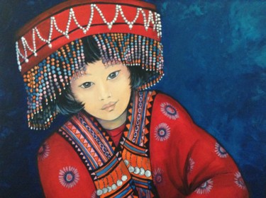 Painting titled "Fillette Mhong" by Christine Coscioli, Original Artwork, Acrylic