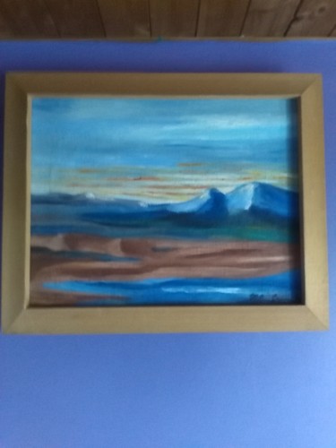 Painting titled "les montagnes bleues" by Marie Christine Creput, Original Artwork, Oil