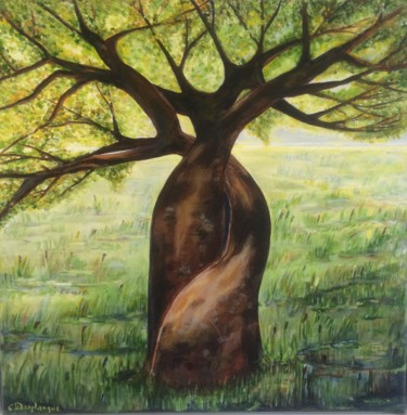 Painting titled "Les arbres amoureux" by Christine Desplanque, Original Artwork, Acrylic Mounted on Wood Stretcher frame