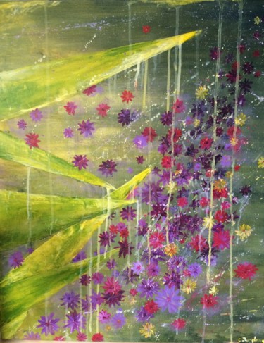 Painting titled "Envolée de fleurs" by Christine Desplanque, Original Artwork, Acrylic