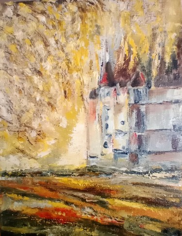 Painting titled "chateau sous les fe…" by Christine Desplanque, Original Artwork, Oil