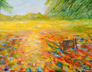 Painting titled "le jardin" by Christine Desplanque, Original Artwork, Oil