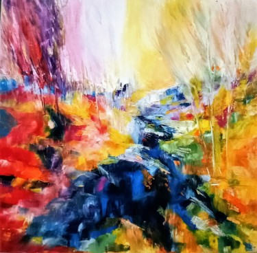 Painting titled "la cascade" by Christine Desplanque, Original Artwork, Oil