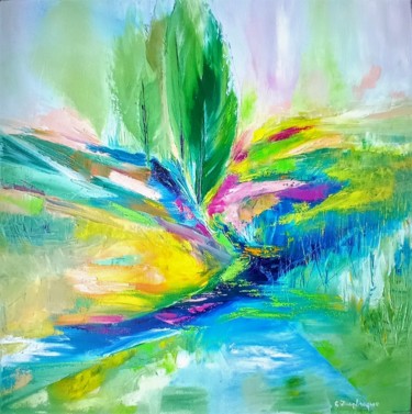 Painting titled "le ruisseau" by Christine Desplanque, Original Artwork, Oil