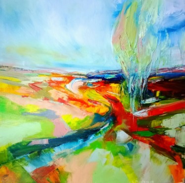 Pintura intitulada "la plaine innondée" por Christine Desplanque, Obras de arte originais, Óleo