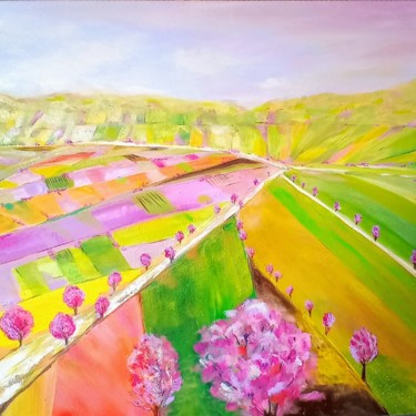 Malerei mit dem Titel "la vie en rose" von Christine Desplanque, Original-Kunstwerk, Öl