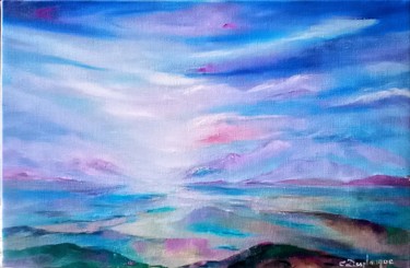 Pintura titulada "paysage bleu sur fe…" por Christine Desplanque, Obra de arte original, Oleo