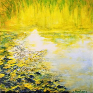 Painting titled "Reflets" by Christine Desplanque, Original Artwork, Acrylic Mounted on Wood Stretcher frame