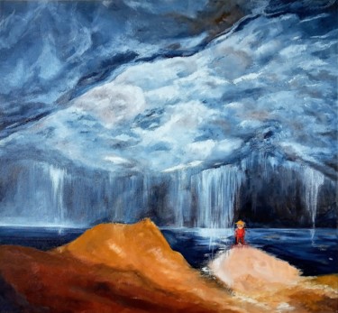 Painting titled "orage" by Christine Desplanque, Original Artwork, Oil Mounted on Wood Stretcher frame