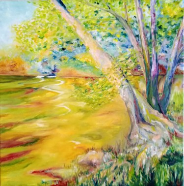 Peinture intitulée "les arbres au bord…" par Christine Desplanque, Œuvre d'art originale, Huile