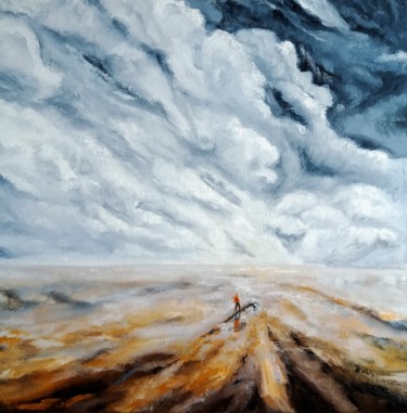 solitude avec les nuages Peinture intitulée "solitude avec les n…" par Christine Desplanque, Œuvre d'art originale, Huile