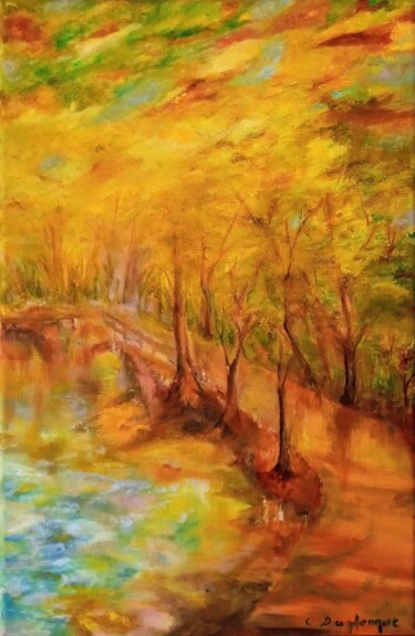Peinture intitulée "Sentier d'automne" par Christine Desplanque, Œuvre d'art originale, Huile