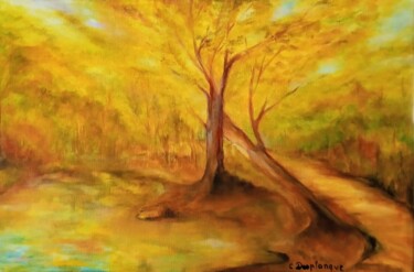 Painting titled "L'arbre soutenu" by Christine Desplanque, Original Artwork, Oil