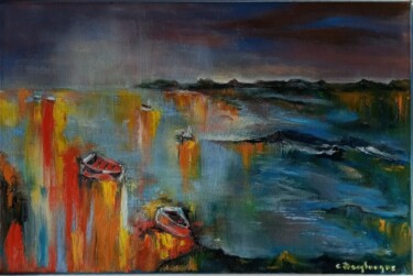 Painting titled "Lumières 2 sur le p…" by Christine Desplanque, Original Artwork, Oil Mounted on Wood Stretcher frame