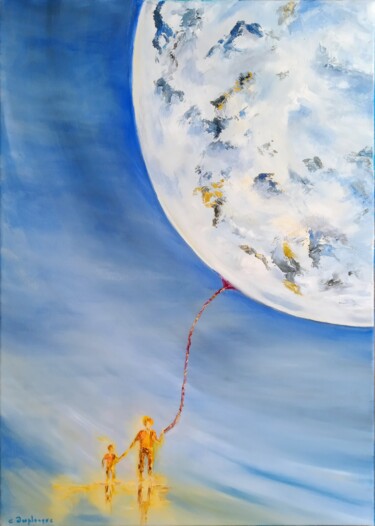 Peinture intitulée "Dans la lune" par Christine Desplanque, Œuvre d'art originale, Huile Monté sur Châssis en bois