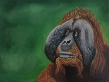 Painting titled "orang outan" by Christine Dos Santos, Original Artwork, Oil