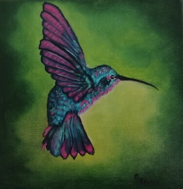 Pintura intitulada "colibri" por Christine Dos Santos, Obras de arte originais, Óleo