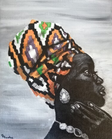 portrait d'une femme Peinture intitulée "portrait d'une femme" par Christine Dos Santos, Œuvre d'art originale, Acrylique