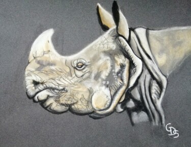 Desenho intitulada "Rhinocéros 2" por Christine Dos Santos, Obras de arte originais, Pastel