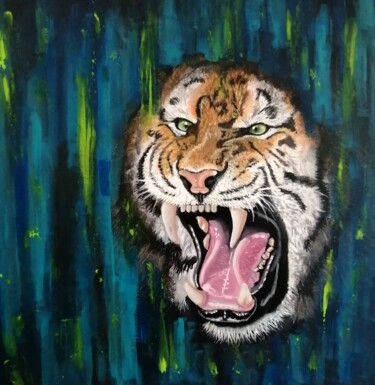Painting titled "Tigre 3" by Christine Dos Santos, Original Artwork, Acrylic