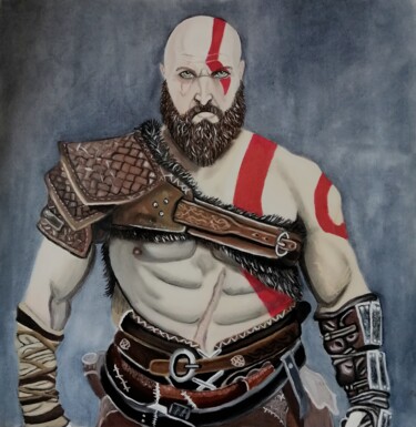 Schilderij getiteld "Kratos" door Christine Dos Santos, Origineel Kunstwerk, Olie